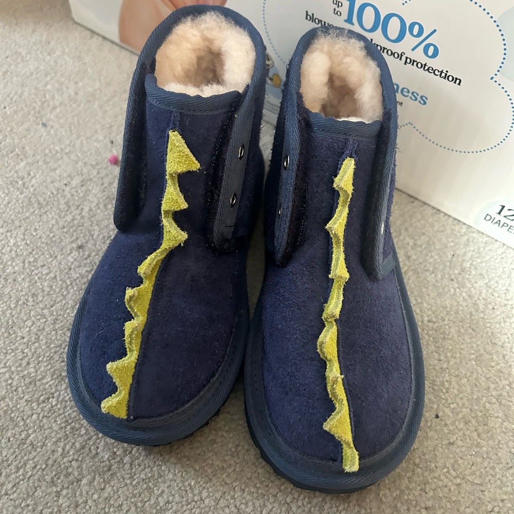 UGG Kids Blue Boots with Yellow Accents